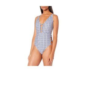 Jessica Simpson $98 Navy Venice Beach Plunging Strappy One Piece Swimsuit Size M